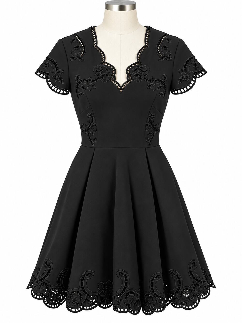 Ted Baker Saloane Black Embroidered Skater Dress - Size 1 - Fit Flare